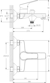 Смеситель для ванны Rossinka RS29-31 одноручный (35мм) с монолитным изливом, хром в Саратове 1