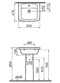 Умывальник Vitra Form 300 9602В003-7650 с пьедесталом  белый в Саратове 2