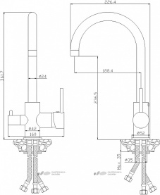 Смеситель одноручный Rossinka (35 мм)  для кухни c подключением к фильтру с питьевой водой, черный в Саратове 1