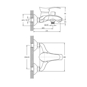 Смеситель EMDEN (арт. EM61611141) для ванны короткий изл., карт.40мм Zollen в Саратове 2