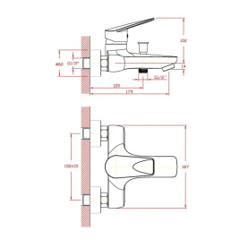 Смеситель WORMS (арт. WO61411441) для ванны короткий изл., карт. 40 мм Zollen в Саратове 2