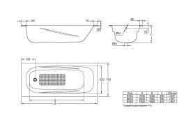 Стальная ванна BLB Universal Anatomica HG 170x75 см B75L с отверстиями под ручки 208 мм в Саратове 3