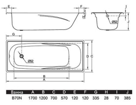 Стальная ванна BLB Europa Anatomica 170x70 см B70N72-1 с отверстиями под ручки 232 мм в Саратове 2